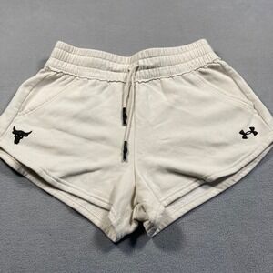 Under Armour Shorts Womens Small Off White Project Rock Loose Fleece Solid